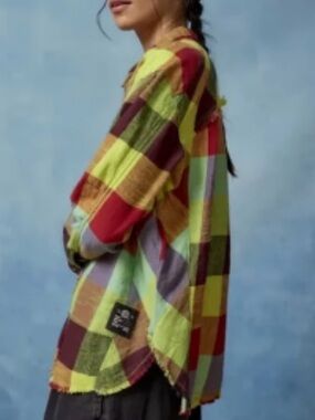 BDG Multicolor Plaid Rainbow Button-Down Size L